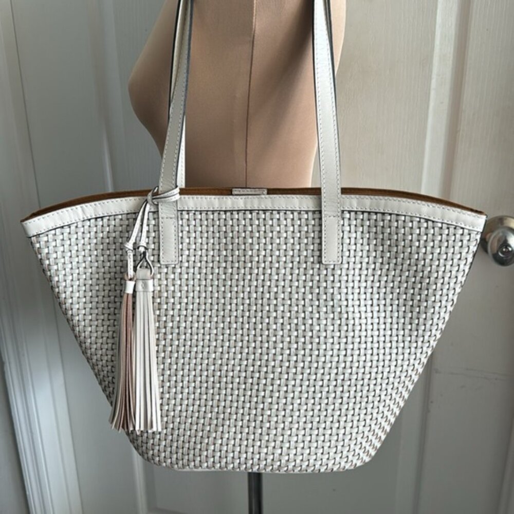 Patricia Nash Marconia Tote Woven Leather Latte Dark White Handbag - Picture 13 of 16